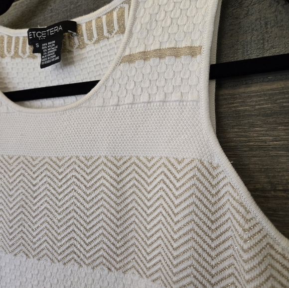 Etcetera Knit Sleeveless Sweater Top - White & Gold - Size Small - Picture 3 of 8